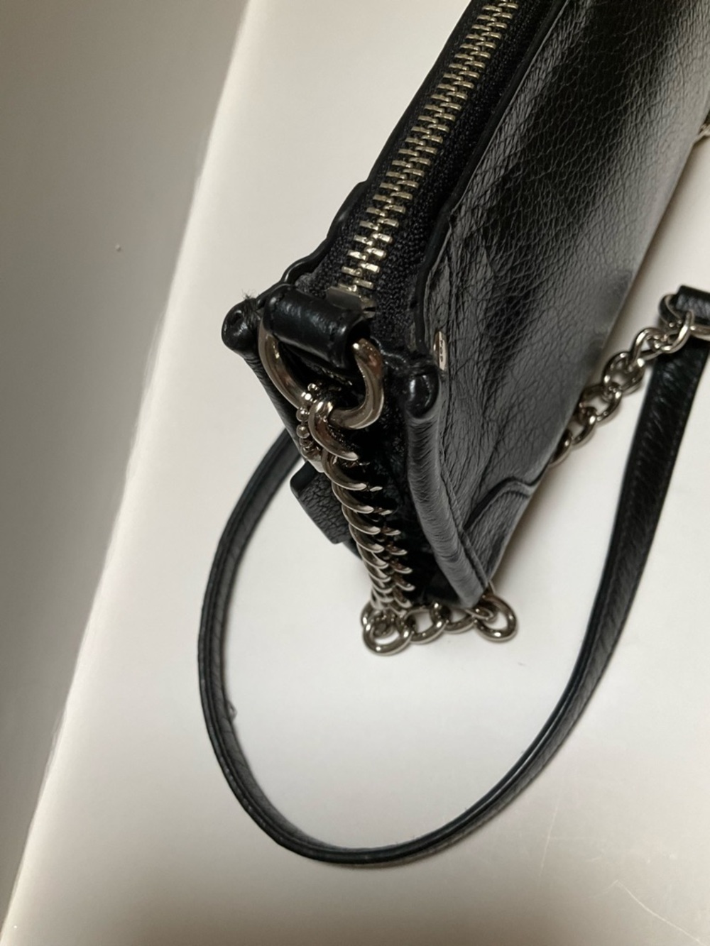COACH Shoulder Bag Mickie Black pebbled Leather Crossbody w/ Silver Chain Strap - Picture 8 of 14